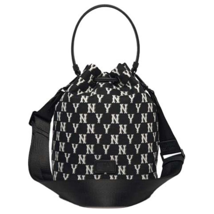 New MLB Monogram Collection Polyester Bucket Bag Handbag Shoulder Bag Crossbody Bag Regular Unisex Black 3ABMS012N-50BKS