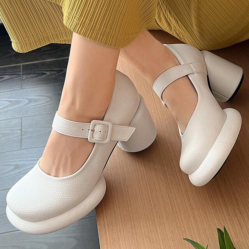 Женские туфли-лодочки из искусственной кожи на массивном каблуке с круглым носком Мэри Джейн с пряжкой, милая вечерняя весенне-осенняя обувь, черный, белый, желтый, зеленый