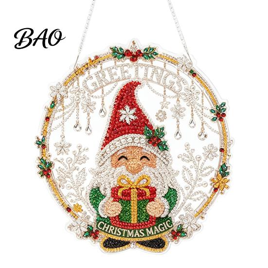 Adults Rhinestone Art Kit Christmas Painting Suncatcher Kit, DIY Faux Pearl Sparkling Crafts for Beginner, Acrylic Xmas Ornament
