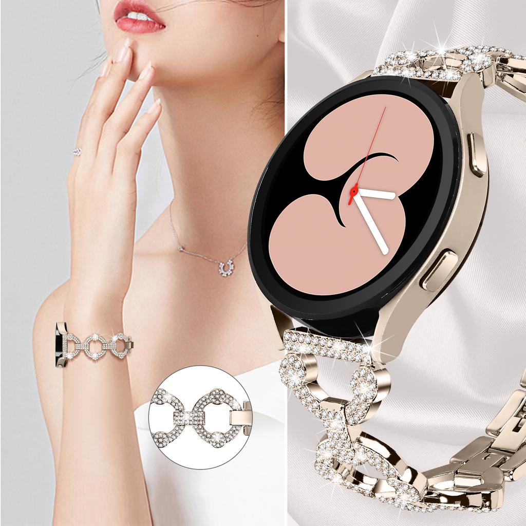 For Samsung Galaxy Watch 5 Active 40mm/44mm/Watch 5 Pro 45mm/Watch 42mm Bling Watch Band 20mm Rhinestone Decor Replacement Metal Strap