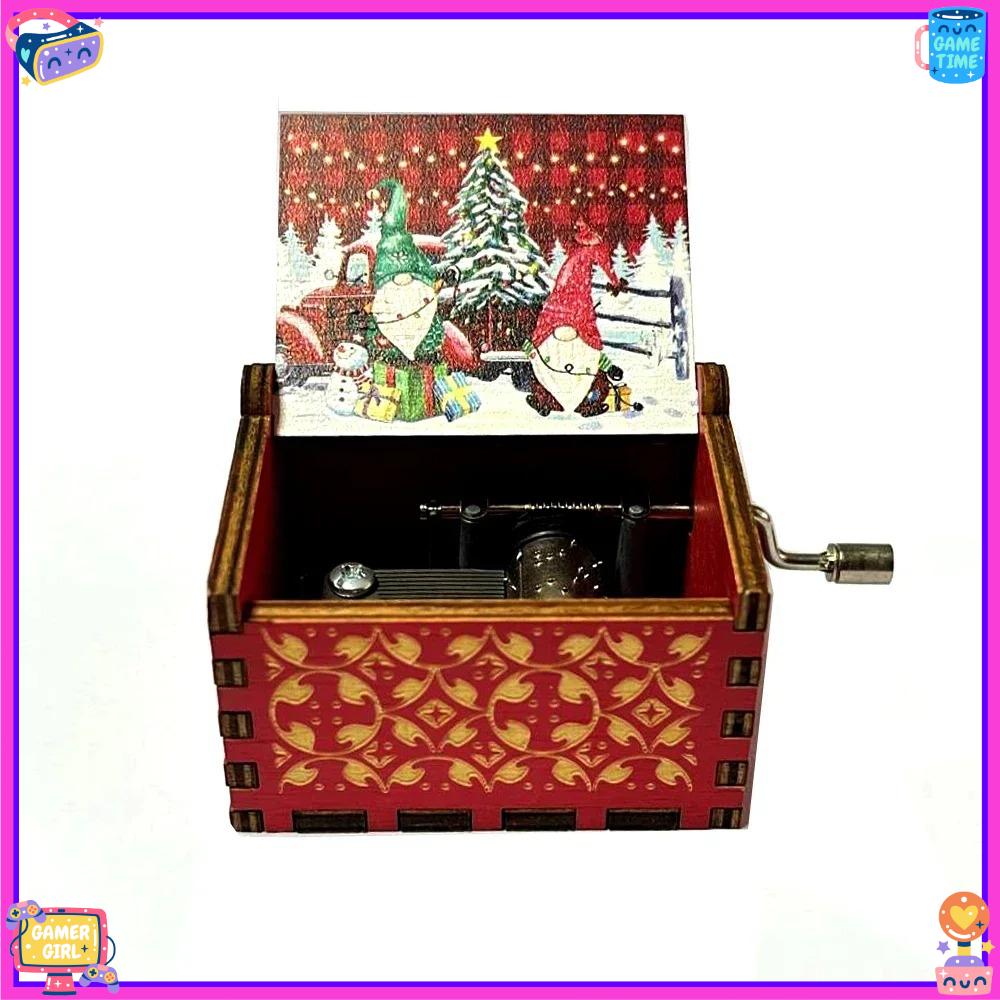 in stock 2026 music box wooden hand crank music box Christmas wooden painted holiday gift 3