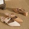 Sandals for Women 2025 Summer New Style Pointed Single Shoes Thick Mid Heel High Heels French Toe Slippers