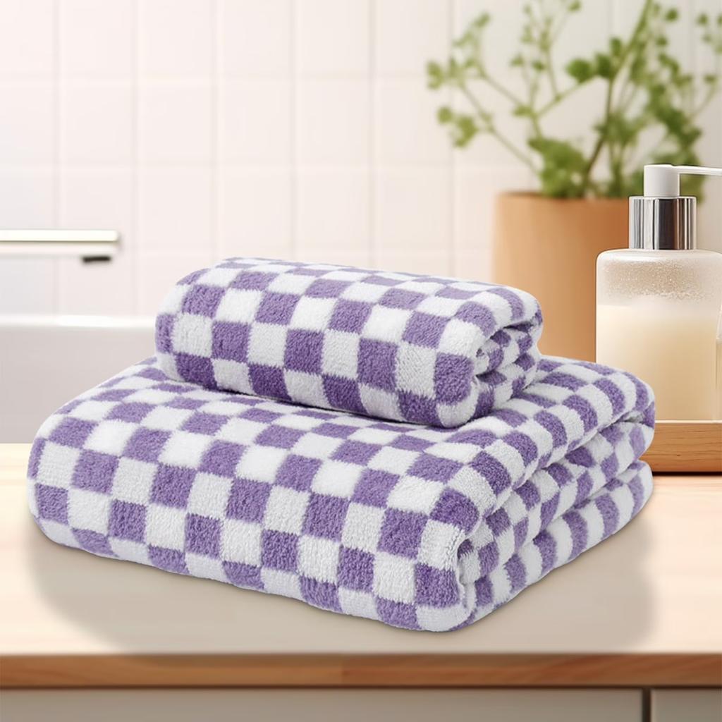 Bath Towels Checkered Bath Towels, Ultra Soft Velvet Towels Highly Absorbent Wash Cloths Quick Drying Towels For Bathroom, Gym
