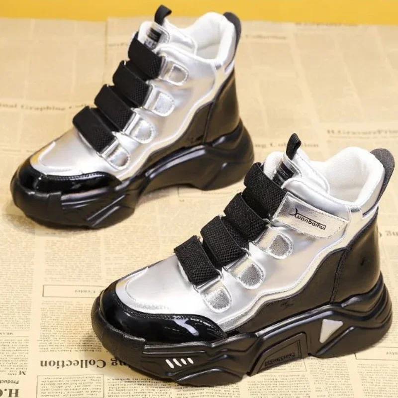 Ботинки на платформе 2024 года, женские туфли, массивные серебристые спортивные высокие кроссовки, женские зимние ботинки для косплея, весна, осень, зима, ПУ 39