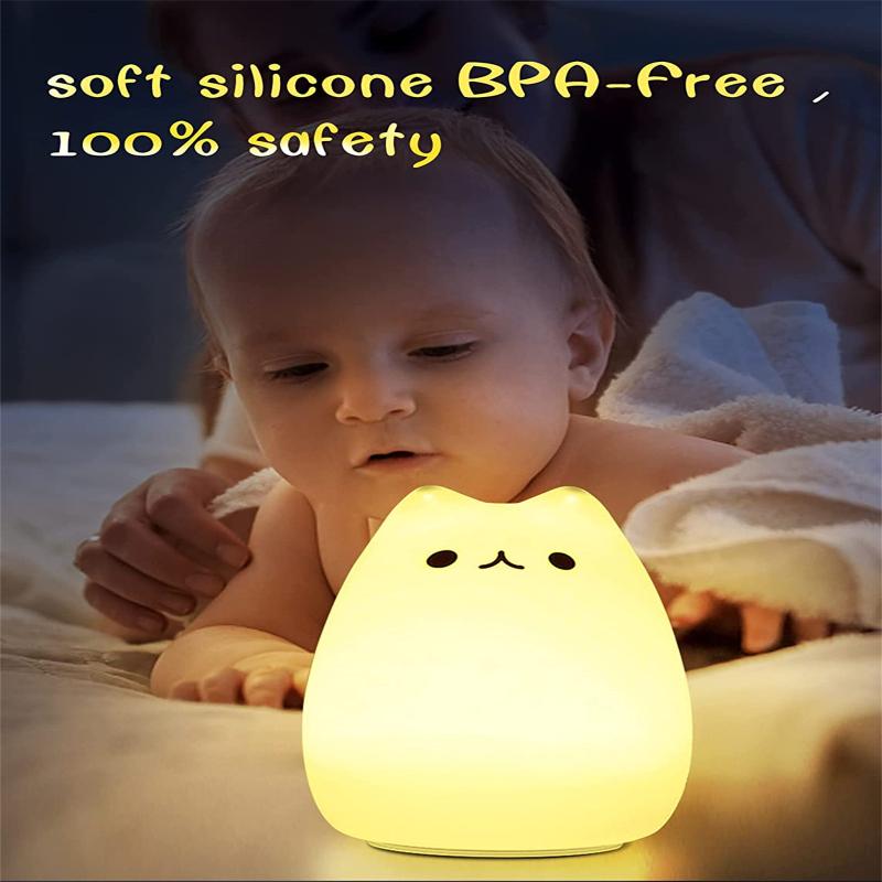 4.5v 0.3w Silicone Cute Cat Night Lights Portable Battery Powered 7 Color Table Lamp For Home Decor