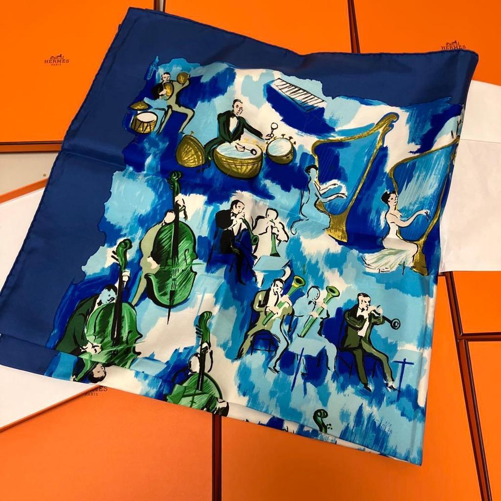 Used Hermes scarf rare navy x green