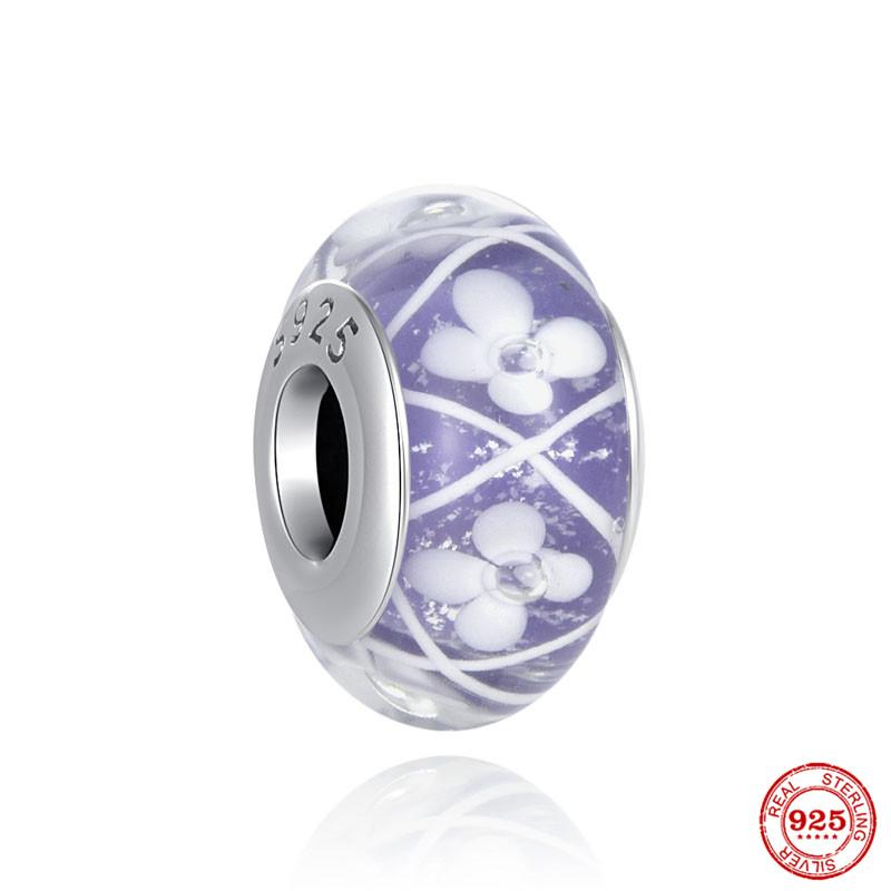 New S925 Sterling Silver Plated Pink Red Green Blue Murano Glass Bead Charm Fit Original Bracelet DIY Jewelry For Girl