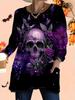 2025 Autumn Winter New Plus Size Women's Tops, Halloween 3D Print Fashion Crew Neck Long Sleeve T-Shirts