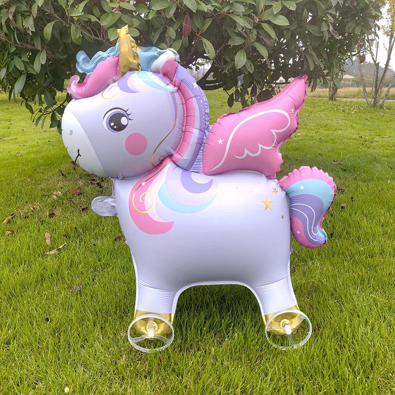 4D Cartoon Foil Balloons Elephant Stand Walking Balloon With Wheel For Kids Birthday Party Decoration Baby Shower