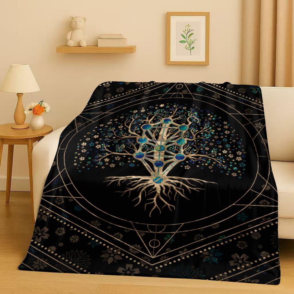 3D Retro Colorful Tree of Life Yggdrasil Celtic Rune Flannel Blanket,Ultra Soft Plush Throw for Home Bedroom Bed Sofa Cover Kids