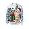 Christmas Cat and Dog 3D Digital Printed Men's Casual and Comfortable Round Neck Long Sleeve T-shirt