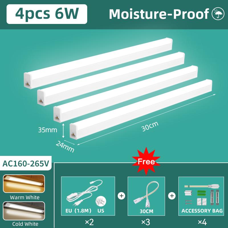 Moisture-Proof Led Tube Light 50/30cm Kitchen Lights 20W 10W 6W Cabinet Lighting Kitchen Bathroom Bedroom Tube Fixture 220V 110V