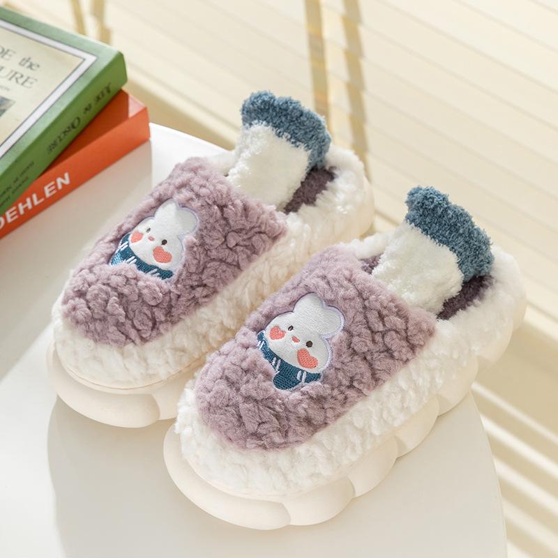 Модные хлопковые тапочки с бантиками, женские зимние домашние теплые парные тапочки 2024 года, толстые нескользящие пушистые тапочки для отдыха
