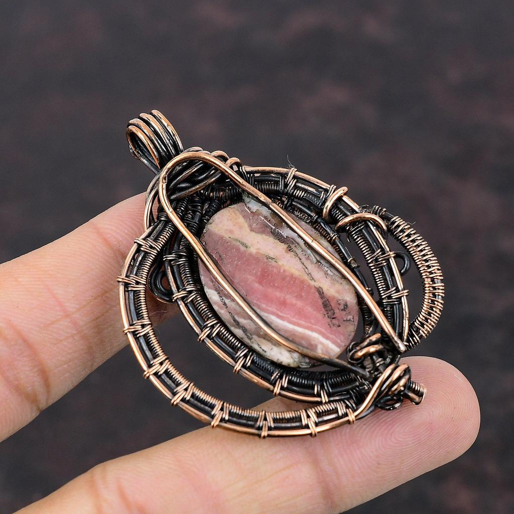 Подвеска из медной проволоки, подвеска из медной проволоки, высококачественные ювелирные изделия из драгоценных камней, подвеска ручной работы, медная подвеска из родохрозита, подарок для мамы