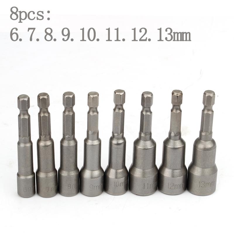 Электрическая магнитная отвертка длиной 65 мм, набор ударных гаечных ключей с шестигранным хвостовиком 1/4 дюйма, метрическая головка гаечного ключа, бита Crv 6-24 мм