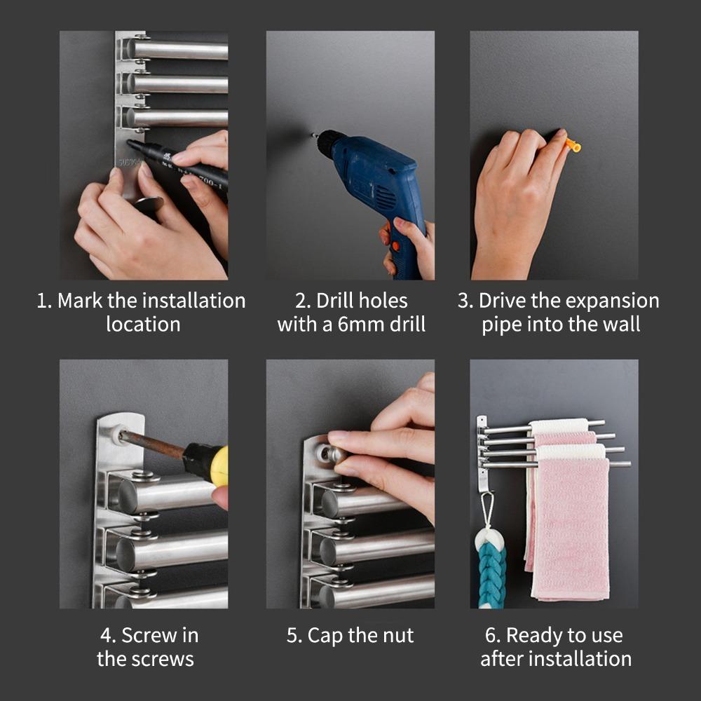 Silver Towel Racks Swivel Out Bath Towel Hanger Practical Towel Holder Organizer Space-Saving