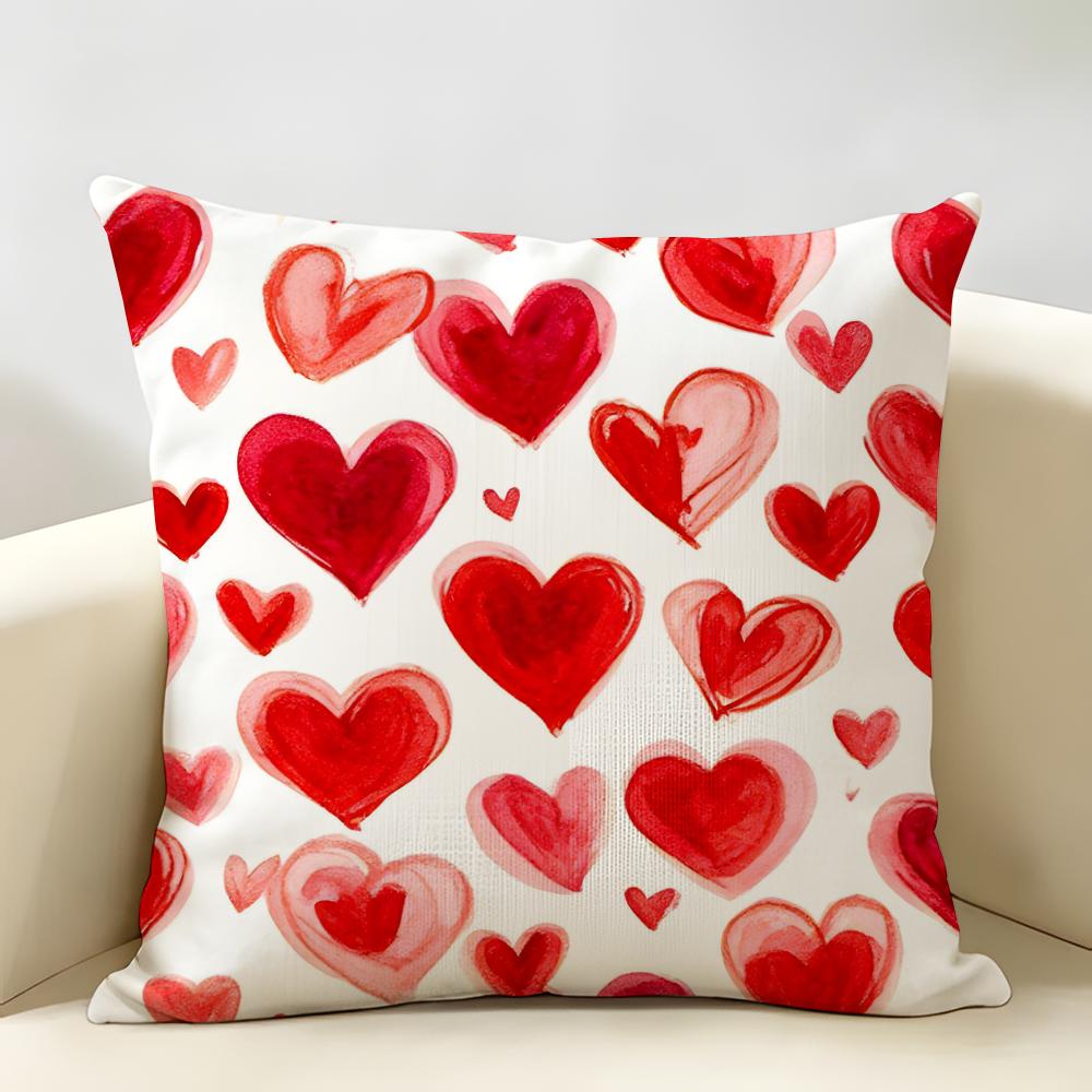 Red Small Heart Symbol Love Cushion Cover Durable Hypoallergenic Organic Linen Short Pillow Cover Washable