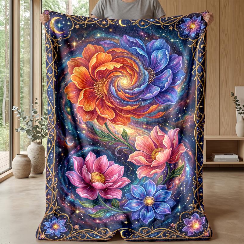 Galaxy Flower Art Theme blanket Lightweight Warm Flannel Blanket Decorative Throw Blanket for Home Decoration
