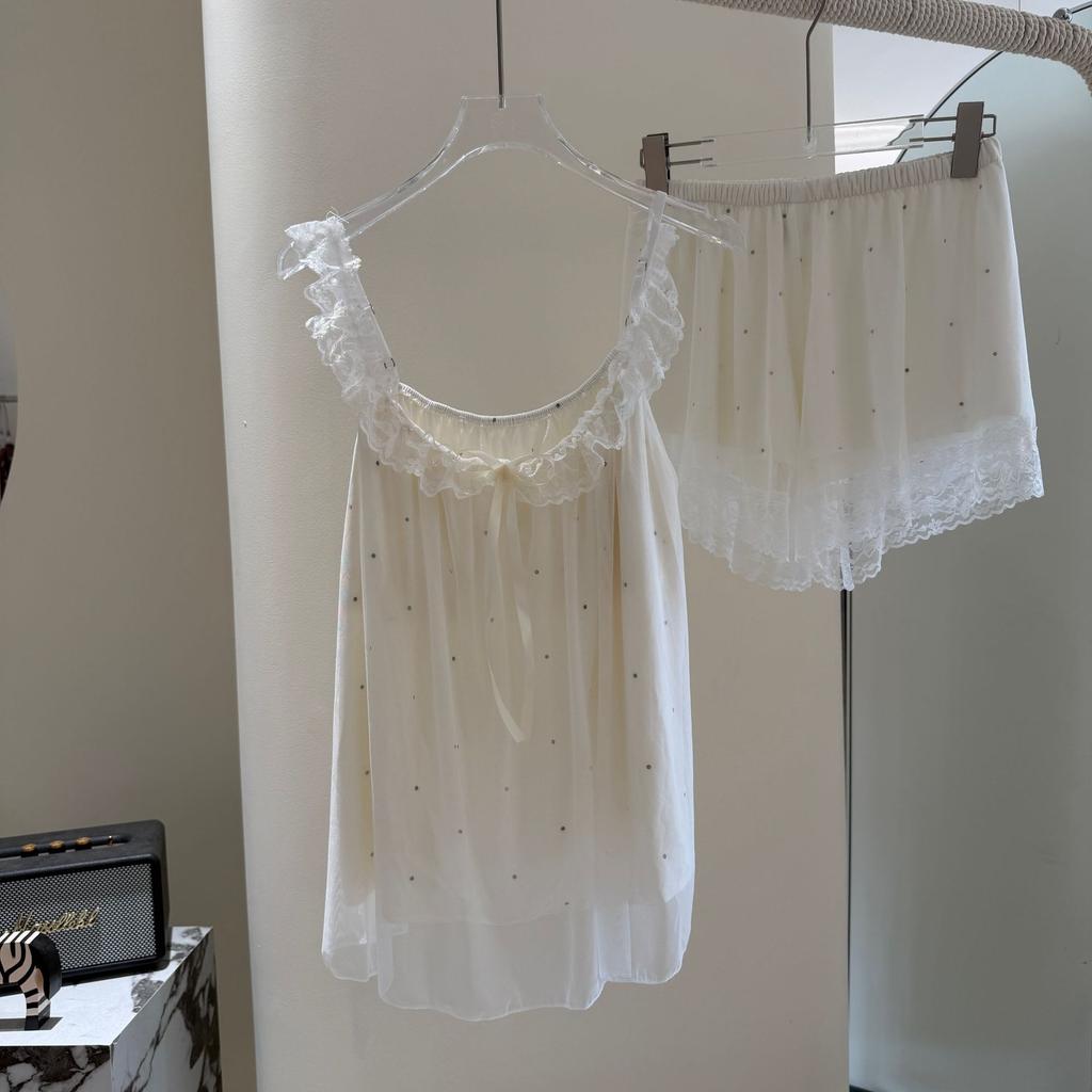 Mesh pajamas women's summer girl pure desire suspender shorts loungewear suit sweet girl sexy pajamas women