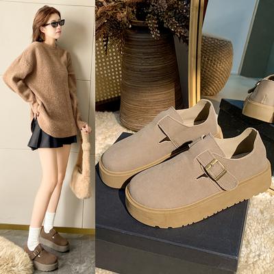 Мода 2024 года, осенние женские повседневные туфли на плоской подошве в стиле ретро, женские новые универсальные теплые бархатные туфли на толстой подошве с низким верхом