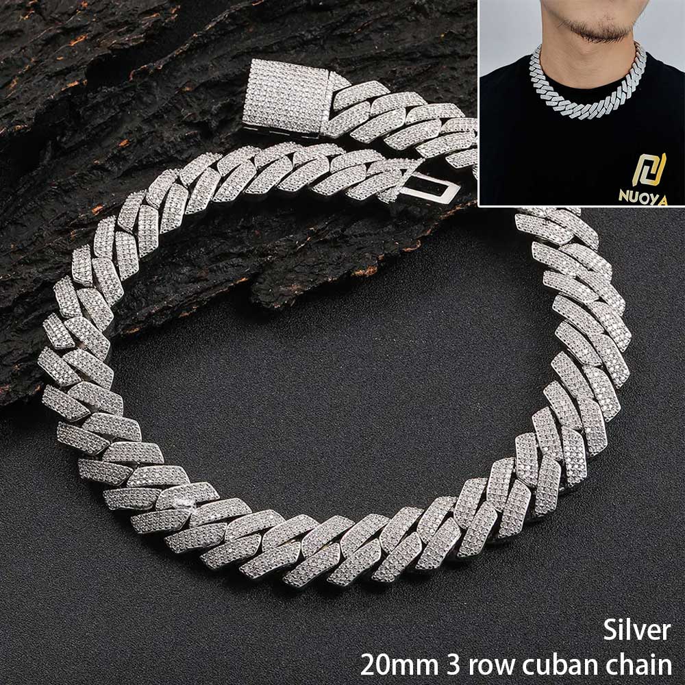 Hip Hop Jewelry 10/12/15/20mm Diamond Cuban Link Necklace for Men Silver Plated Miami Cuban Iced Out Cz Prong Cuban Link Chain