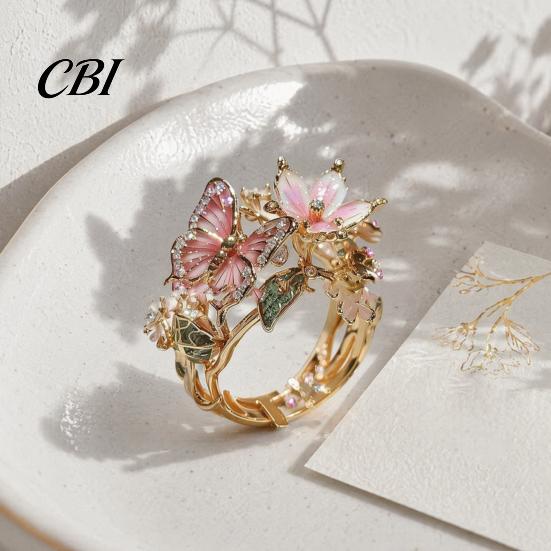Flexible Size Ring Lightweight Alloy Finger Ring, Butterfly Flower Shape Adjustable Opening Daily Wear Design Band for Date Party