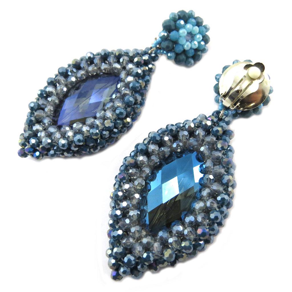 Lily-Crystal [P3700] - Turquoise 'Callas' Artisan Ear Clips - 9.5x4 Cm