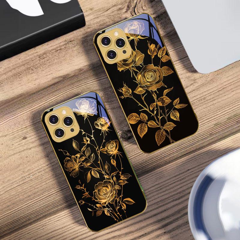 Золотые розы Чехол для телефона из закаленного стекла для iPhone 16 Pro Max 15 P Ro 14 M Ax 13 Plus 12 Mini 11 XS Max XR