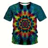 3D Digital Brilliant Tie Dye Printed T-shirt with Polyester Fiber Loose Fit Short Sleeved Round Neck Men's Top Suitable for Daily Wear and Beach