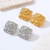 Премиальные персонализированные серьги, покрытые 18-каратным золотом, квадратные серьги-гвоздики из нержавеющей стали с текстурой, серьги-гвоздики в стиле темперамент
