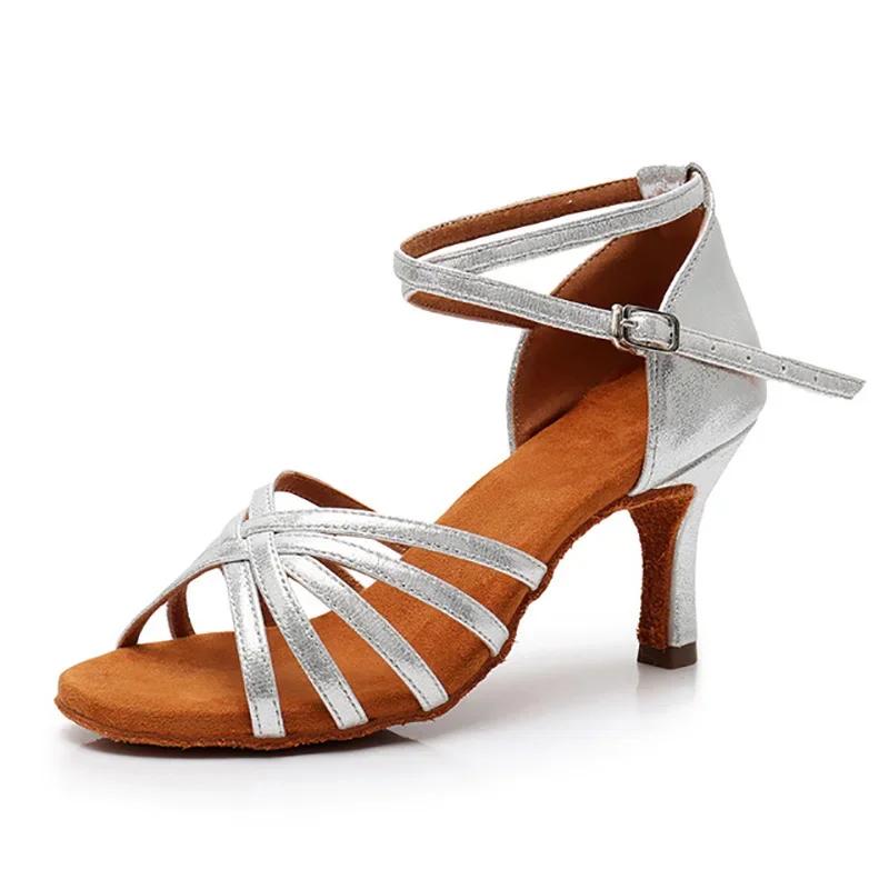 Профессиональный каблук 7см/5см Сатин без узла Сальса Танго Бальные Латиноамериканские танцевальные туфли Женские Zapatos De Baile Latino Mujer