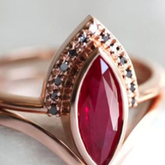 Женское кольцо с красными стразами в винтажном стиле, классическое парное кольцо на костяшку пальца для свадьбы