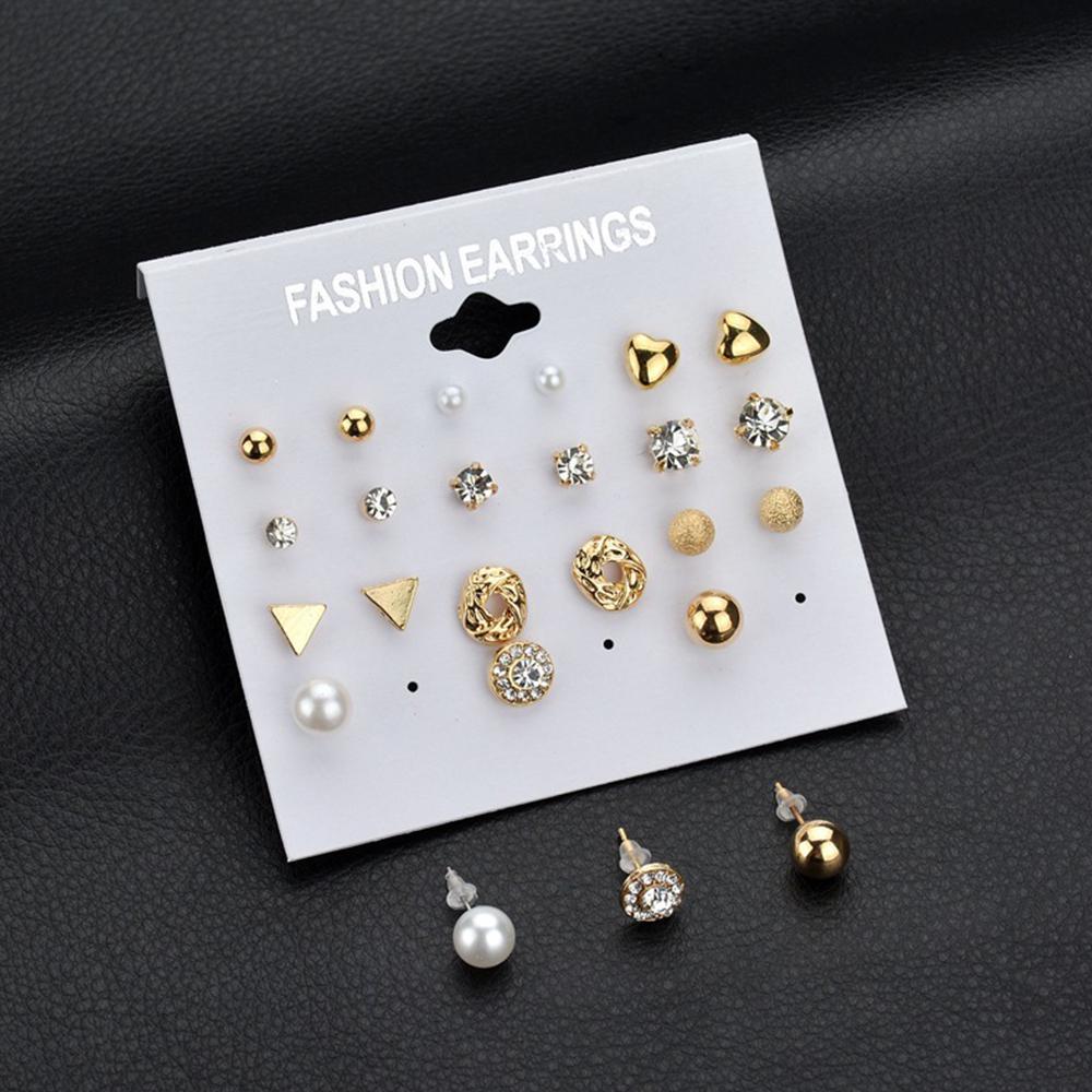 Серьги женские из металлического сплава с покрытием золотого или серебристого цвета и вставками из кристаллов, 12 пар