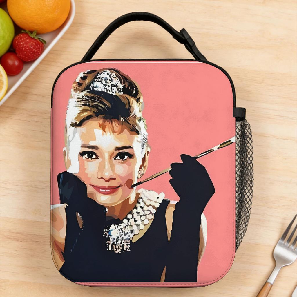 Audrey Hepburn Lunch Bag Office Portable Zipper Thermal Lunch Bags For Child Oxford Graphic Design Cooler Bag