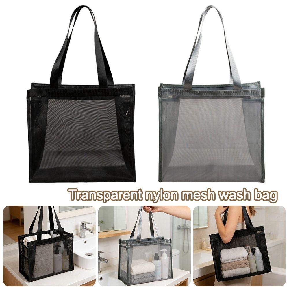 New Mesh Shoulder Bag Large Capacity Transparent Makeup Storage Bag Multifunctional Hollow Handbag Women