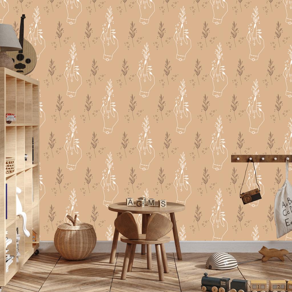 Wallpaper Boho Pattern Gold and Cream for Living Room and Bedroom 50x1000