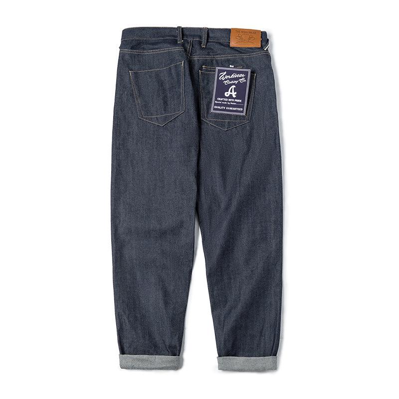 Мужские джинсы Maden Workwear Ретро Прямые Тяжелые Синие с Необработанным Краями (Selvedge)