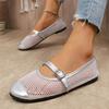 Fashion Women's Mesh Breathable White Ballet Flat Shoes Summer New Flat Hollow Mesh Sandals Fishnet Flats Mary Jane Shoes Plus Size 43