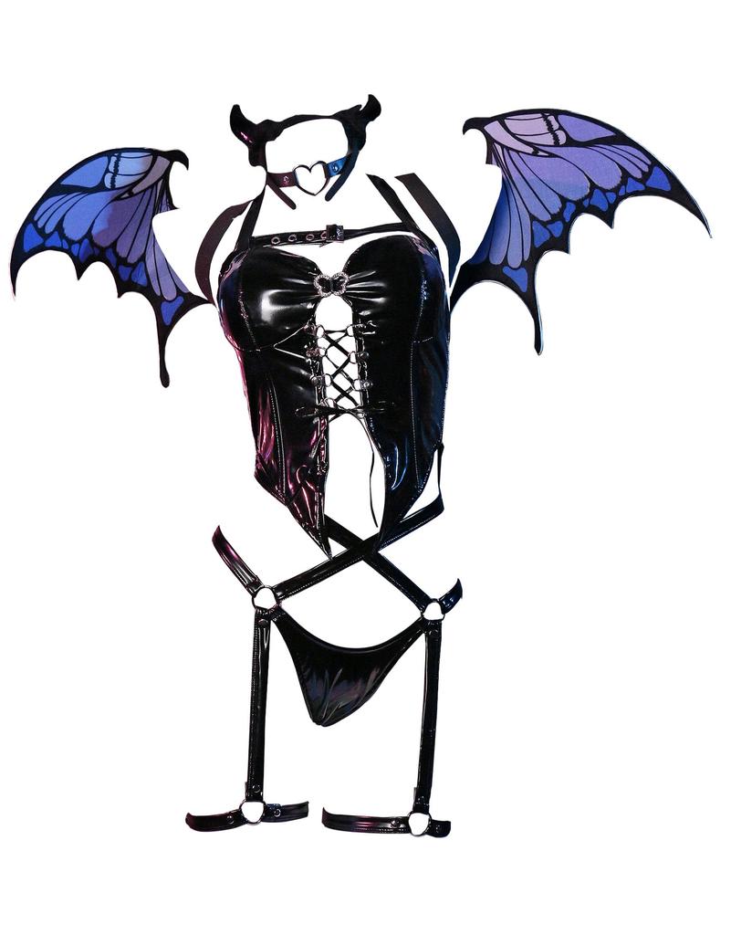 Beauty Costume Cosplay Anime Game Witch Queen Devil Devil Gothic Gothic Strap Lingerie Shows Belly Sexy Cute Top and Bottom Set Cute Costume Set Top