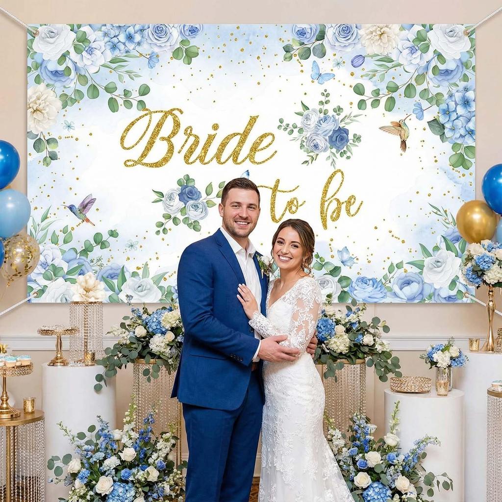 Bride to Be Banner Bridal Shower Backdrop (Blue, 70.8 x 43.3 Inch)