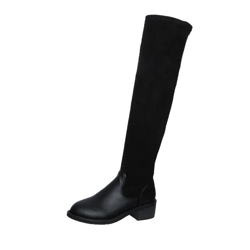 2024 Брендовые женские туфли Женские сапоги выше колена Лаконичные современные сапоги Женские туфли с круглым носком на низком каблуке Слипоны Большие размеры Женские