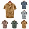 Fashion Men's Summer Button Casual Linen And Cotton Short Sleeve Top Blouse