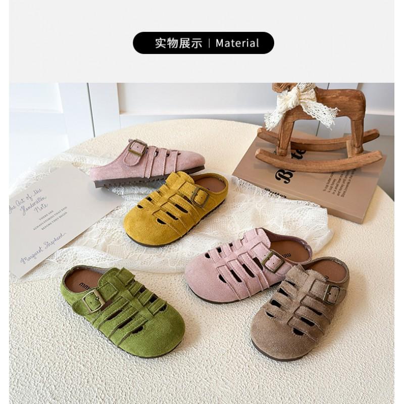 Kids Open-Toe Slip-On Sandals Boys Girls TPR Sole Breathable PU Upper Non-Slip Casual Footwear