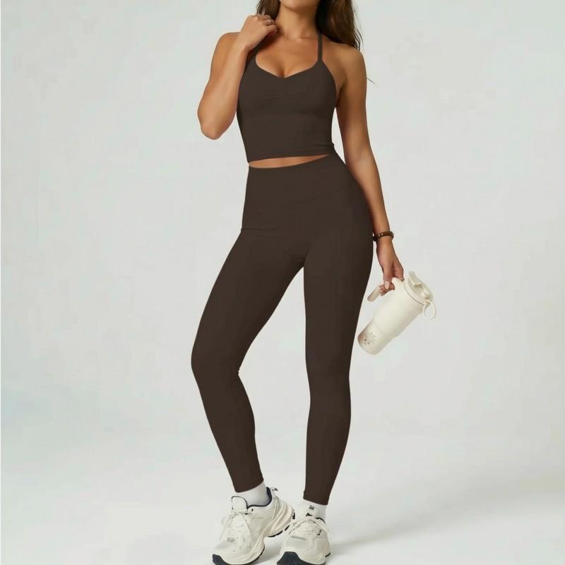 Womens Yoga Set With Built-in Bra Pad Backless Tank Top High-Waisted Leggings Quick-Dry Stretch Sportswear Gym Pilates