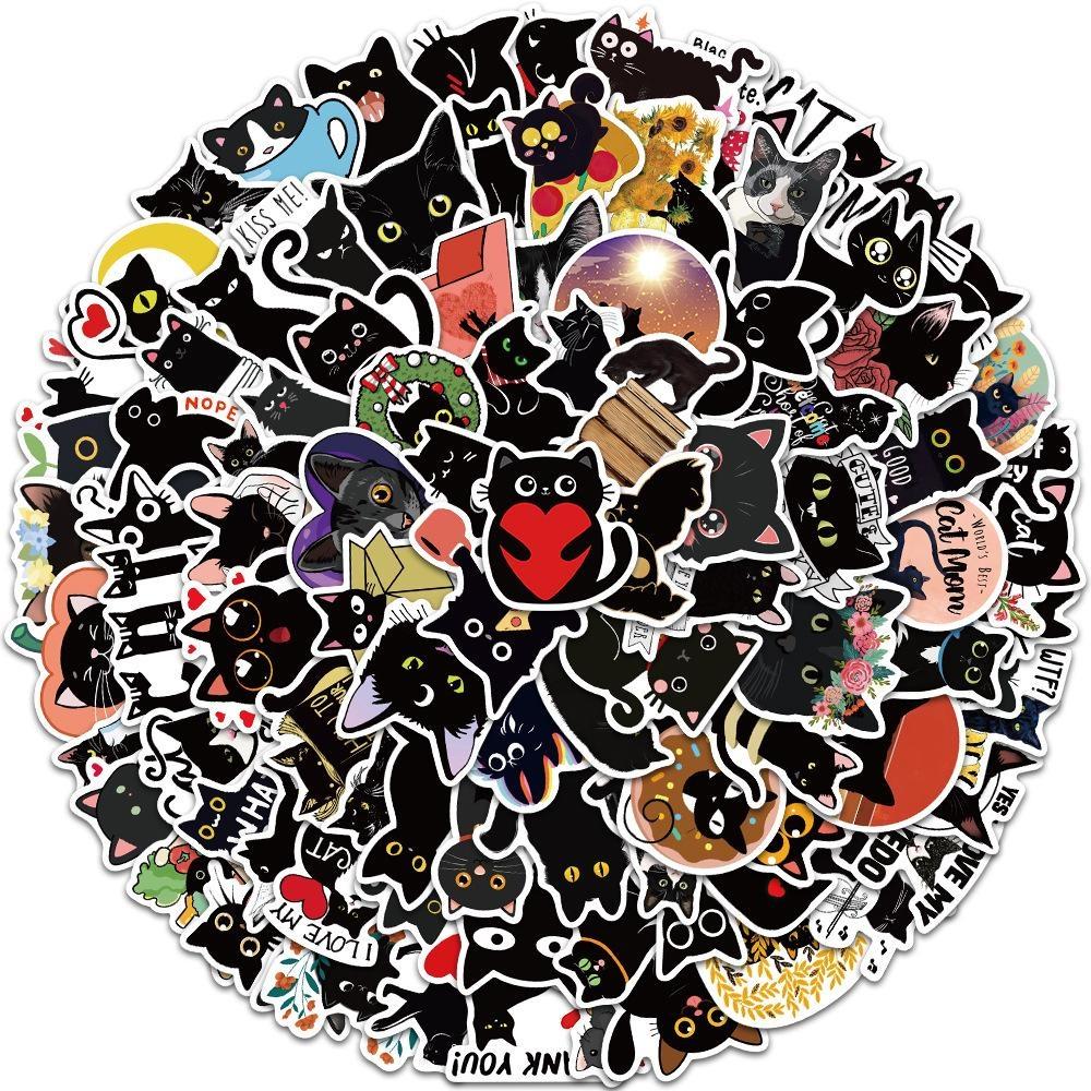50/100 наклейки с черным котом, водонепроницаемые виниловые декоративные бутылки для воды, ноутбука, телефона, гитары, подарок для детей