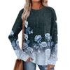 Women's Winter Color-Block Printed Lightweight Brushed-Cotton Round Neck Top