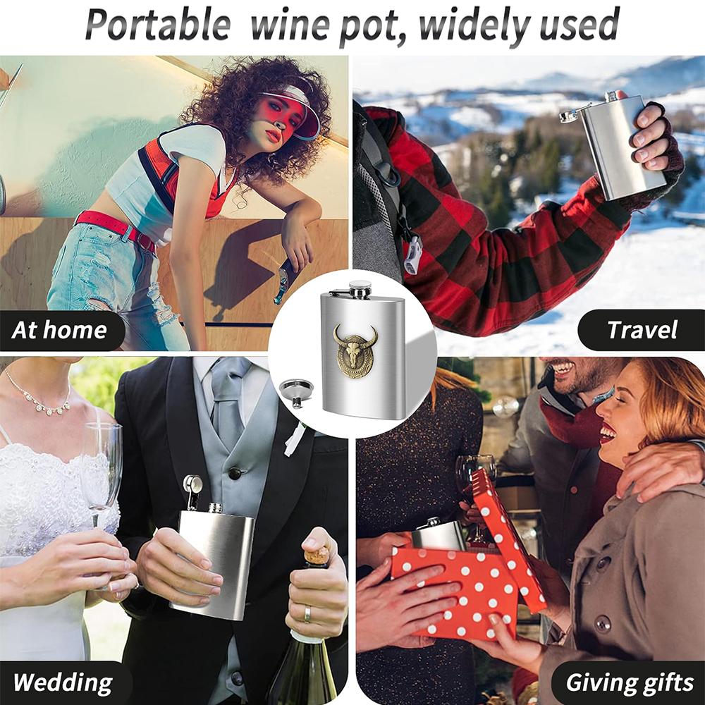 6 Oz Stainless Steel Hip Flask with Bull Totem Wine Pot Portable Hip Flask Travel Alcohol Liquor Bottle
