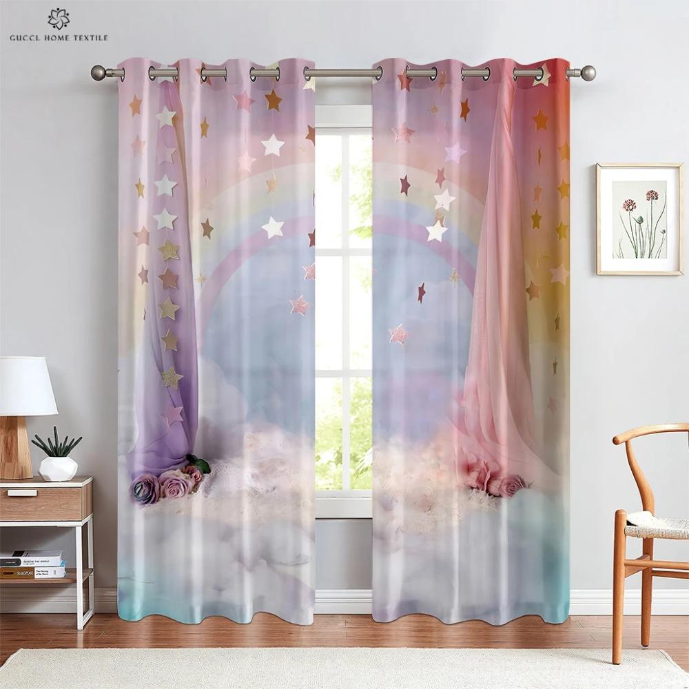 Занавески с принтом радужного единорога для детей, спальни, гостиной, кухни, украшение дома, можно изготовить на заказ