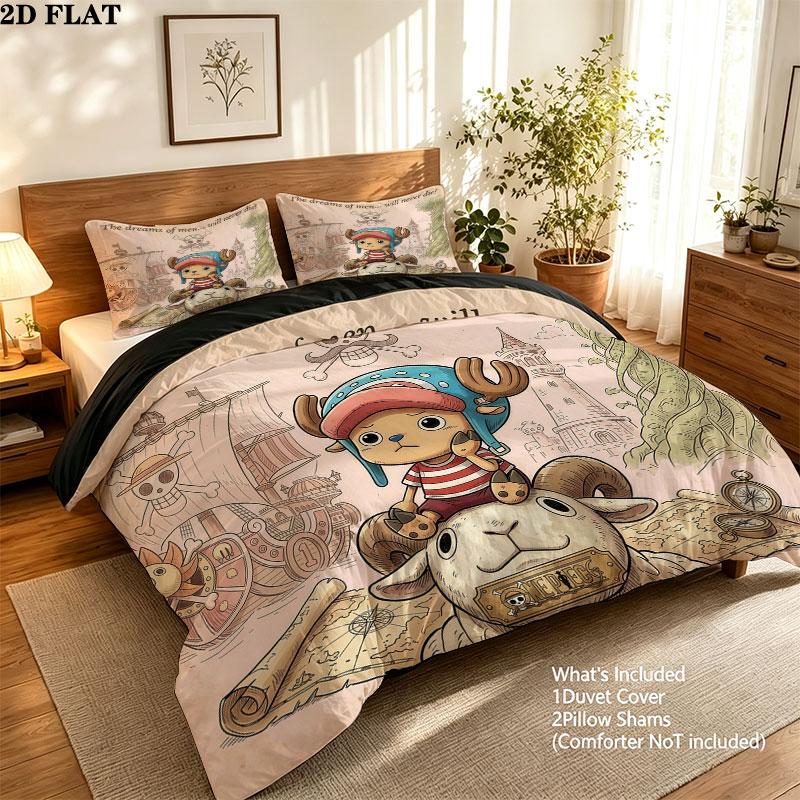 One Piece Pattern Bedding Quilt Set Quilt Cover Pillowcase Home Birthday Gift(1 * duvet cover + 2 * pillowcase, without core)