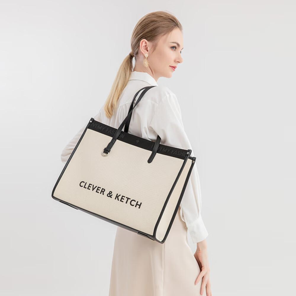 Женская сумка через плечо, повседневная студенческая сумка для пригородных поездок, большая вместительная сумка, большая бежево-белая сумка, длина 39,5 см, ширина 15 см, высота 31 см